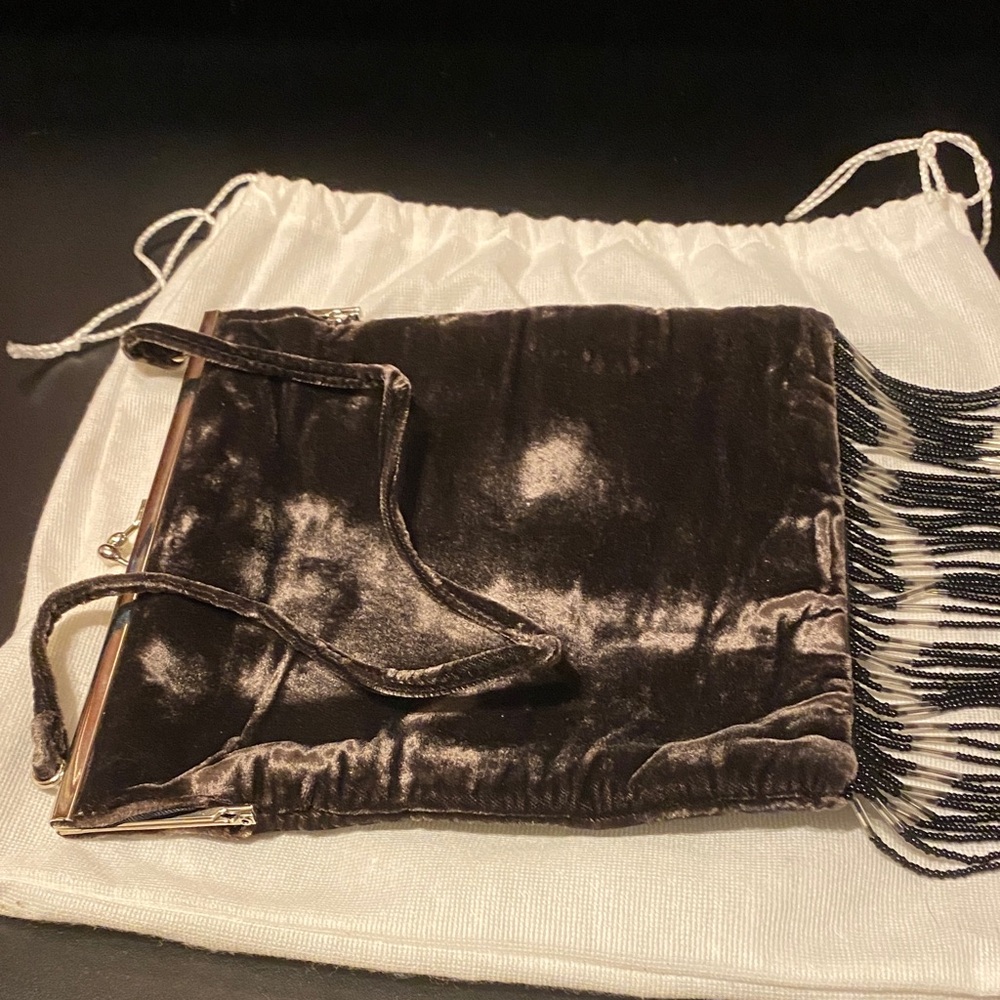 Elegant Vintage Black Velvet Fringe Saks Fifth Avenue  Vintage Evening Bag - Picture 12 of 15